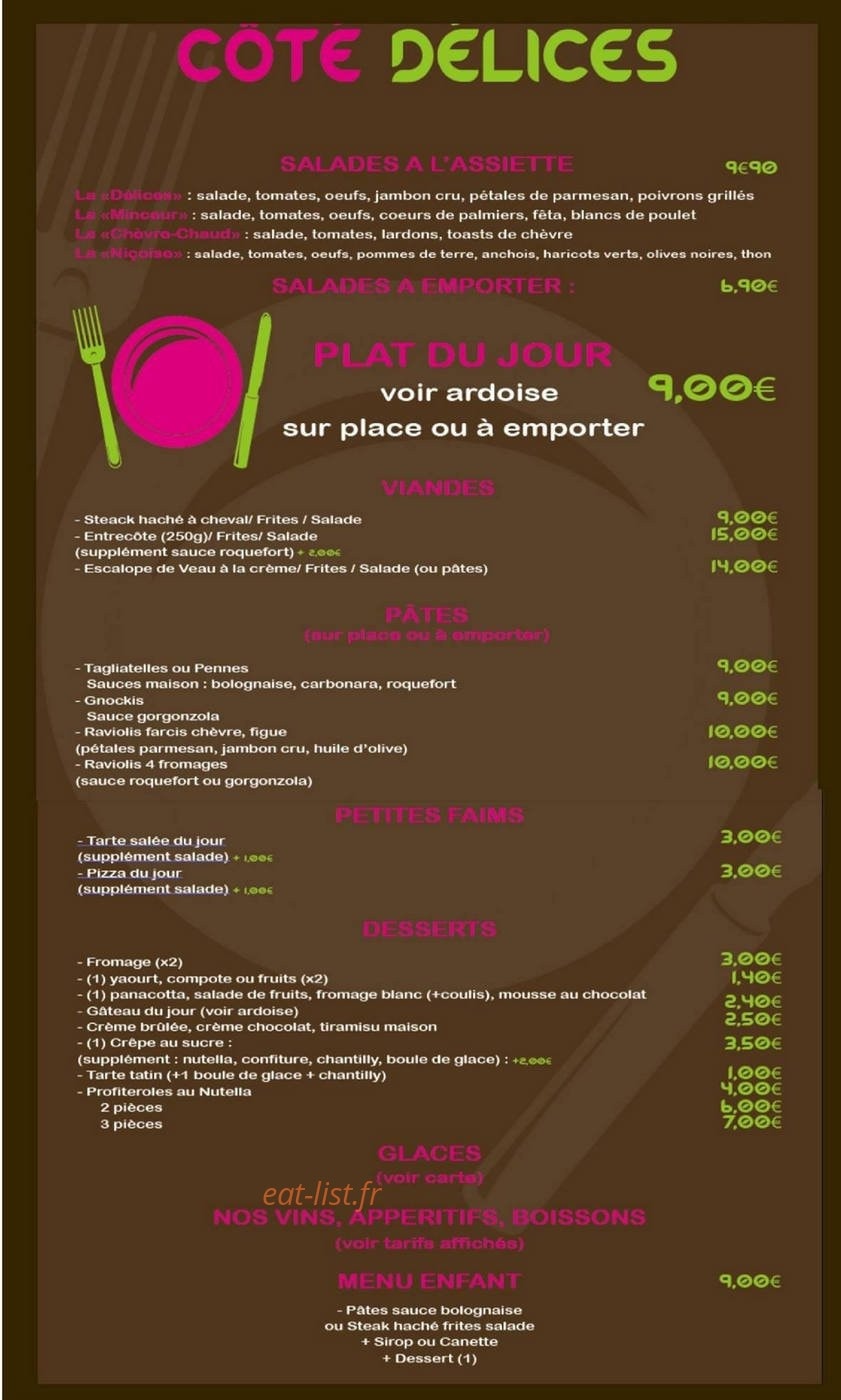 Côté délices — carte page 1