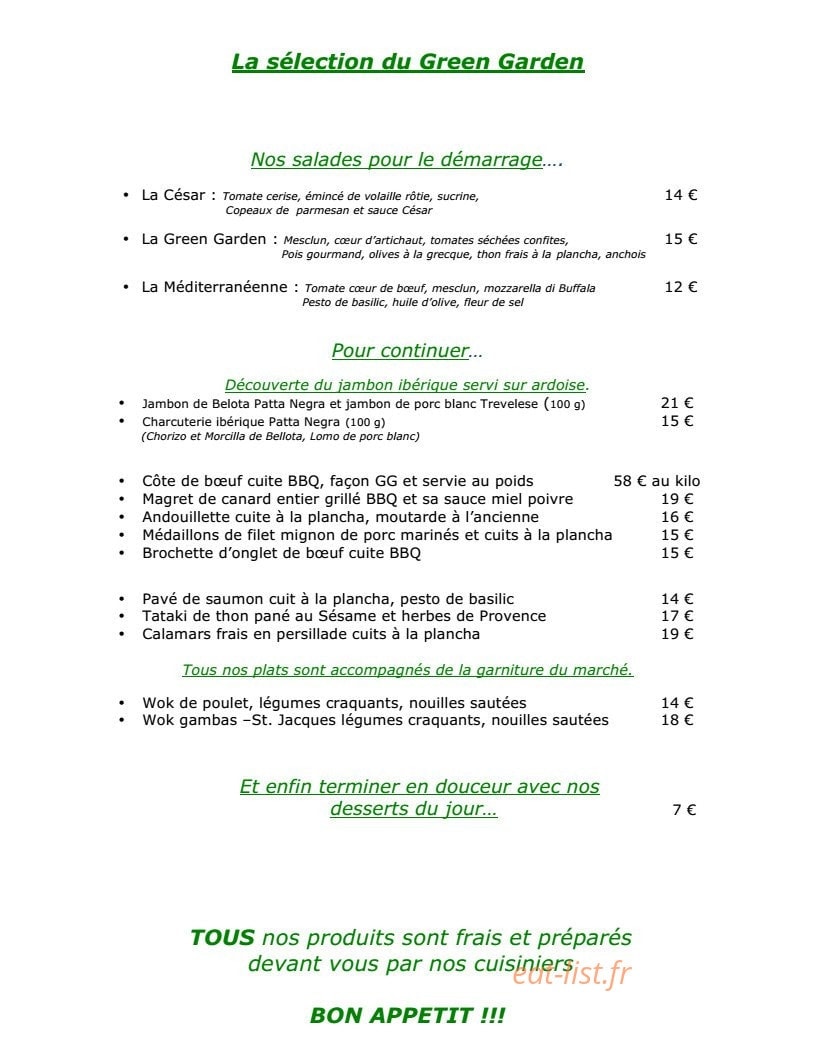 Green Garden — carte page 1