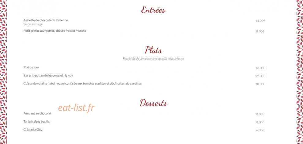 Les Saveurs d'Enrica — carte page 1