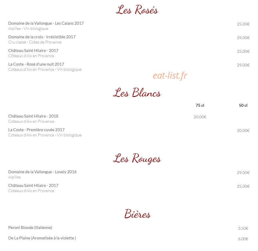 Les Saveurs d'Enrica — carte page 2