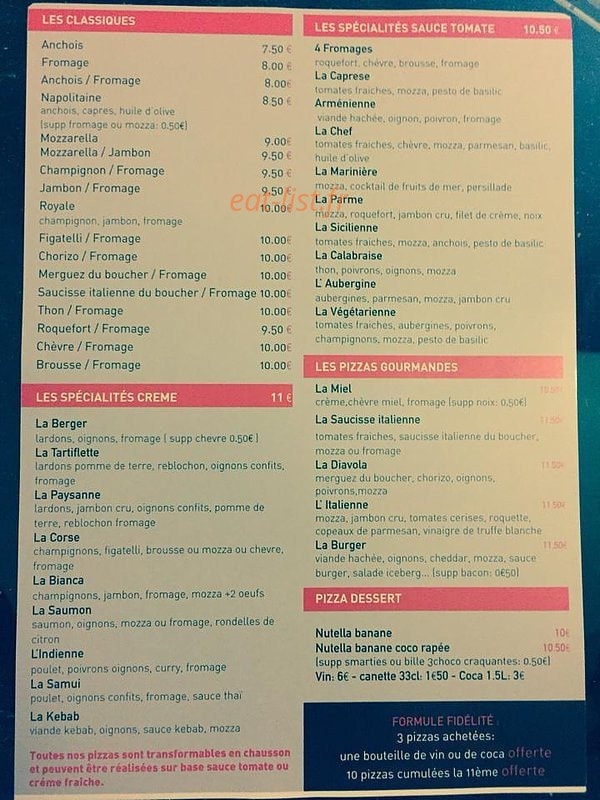 Pizza des Aubagnens — carte page 1