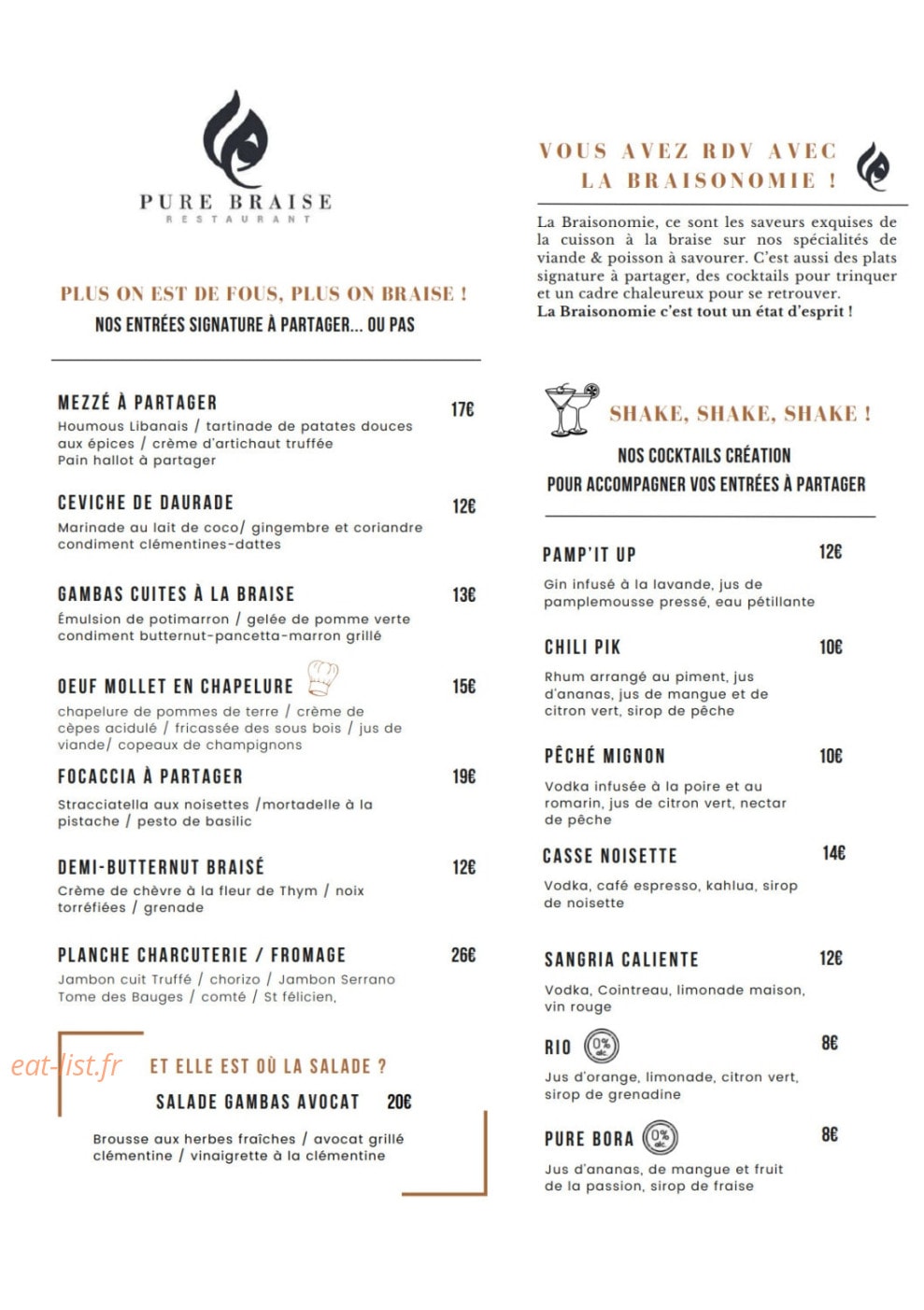 Pure Braise — carte page 1