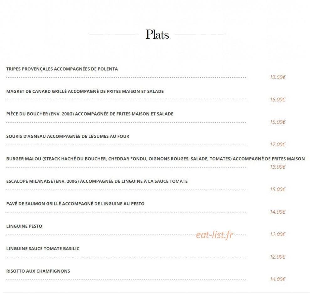 Restaurant Malou — carte page 2