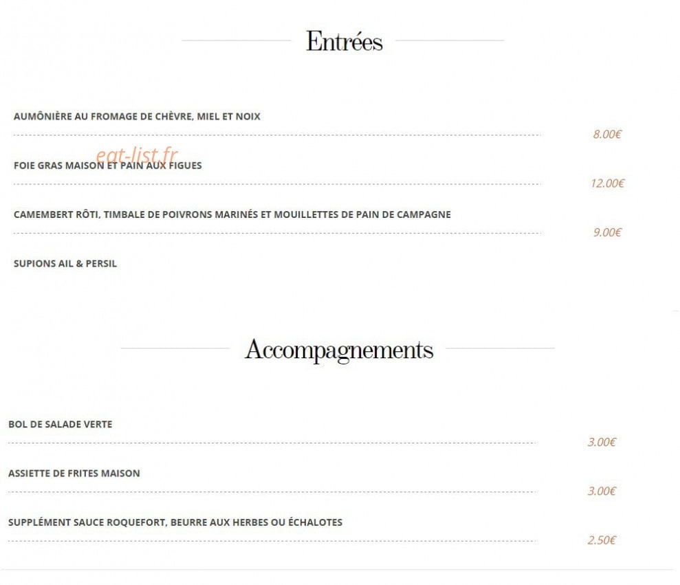Restaurant Malou — carte page 1
