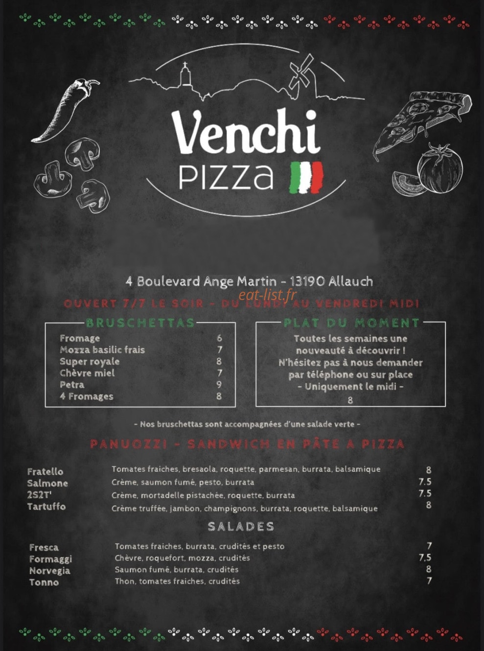 Venchi pizza — carte page 1