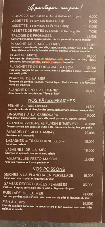 Bistrot Chez Etienne — carte page 3