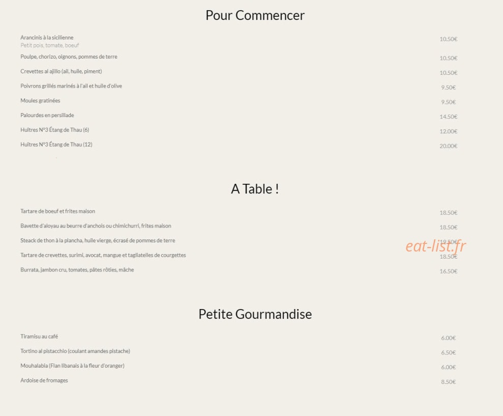 Bistrot Populaire — carte page 1