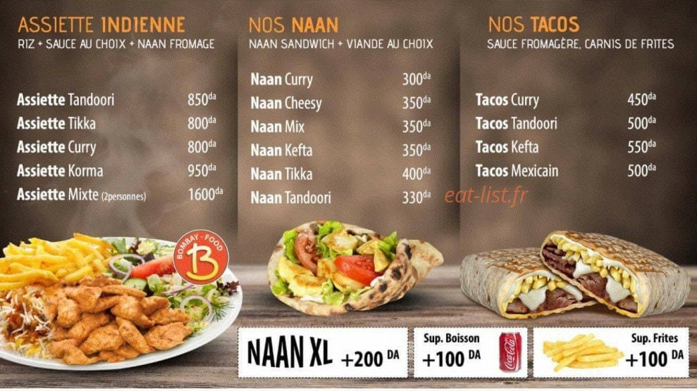 Bombay food — carte page 1