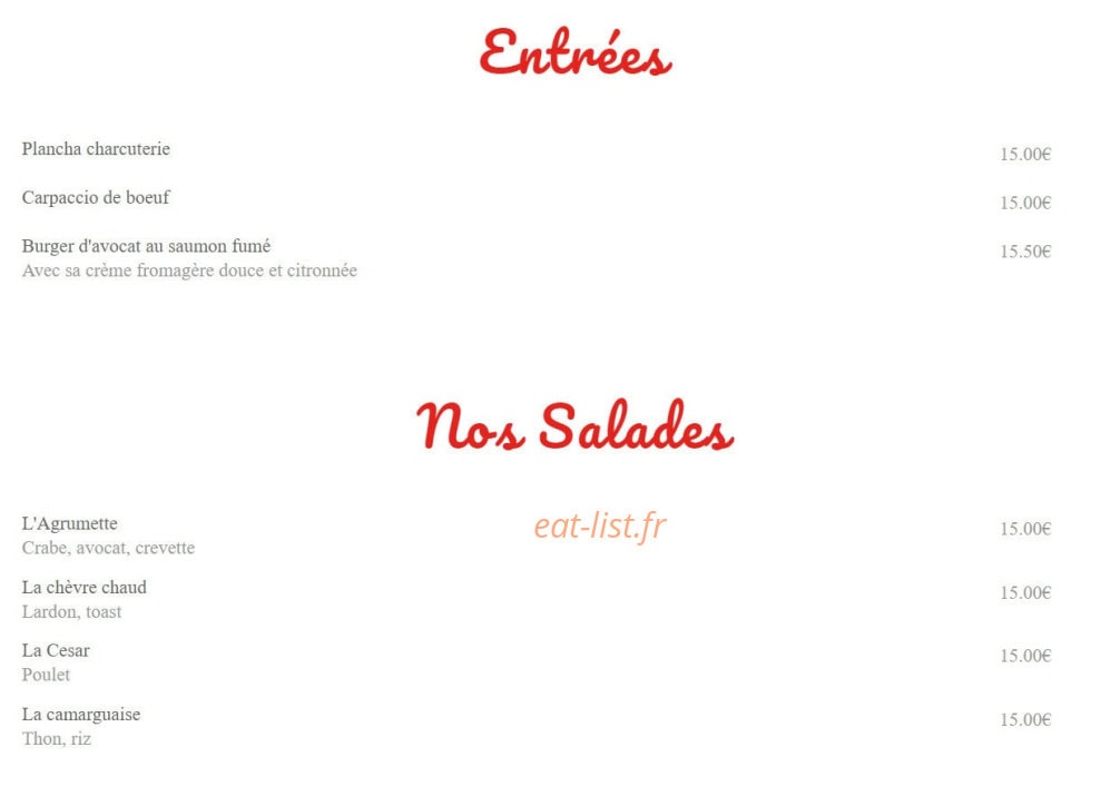 Brasserie des Arènes — carte page 1