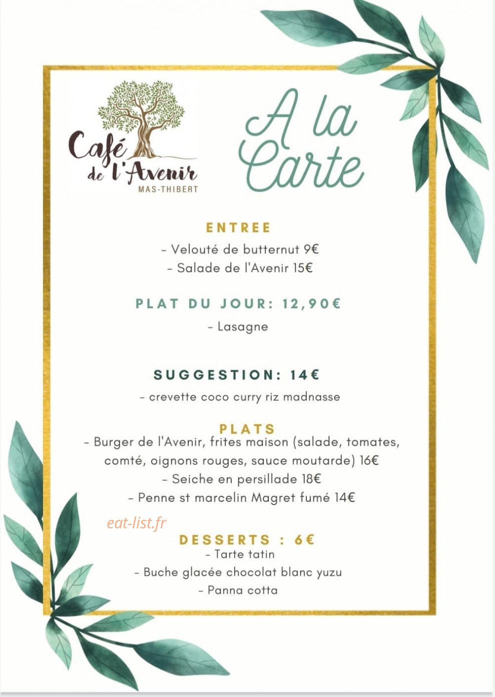 Café De L'avenir — carte page 1