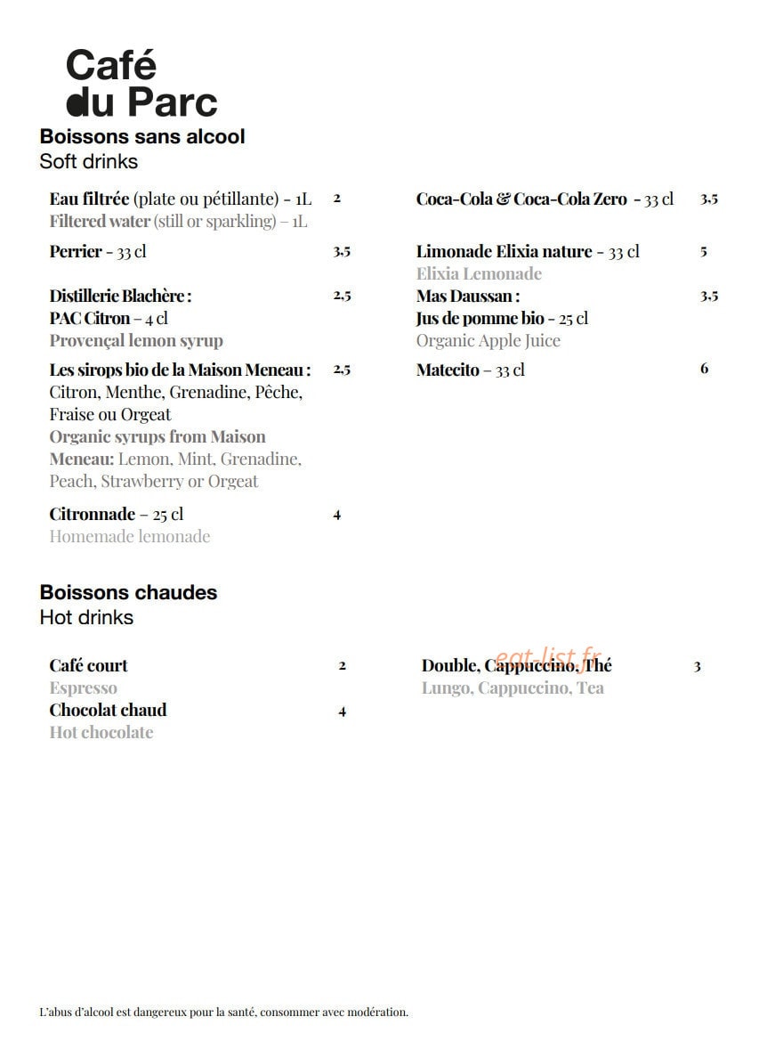 Café du Parc — carte page 3