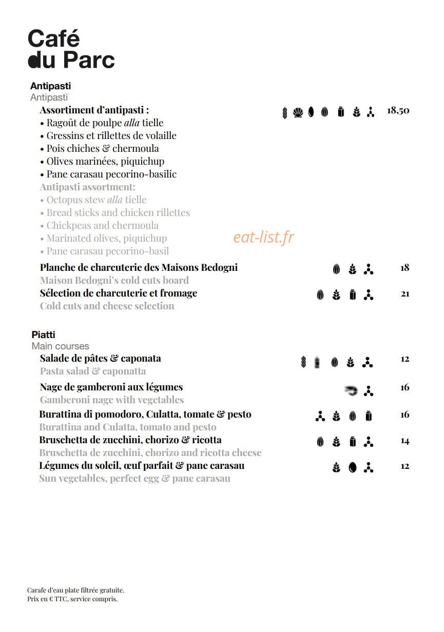 Café du Parc — carte page 1