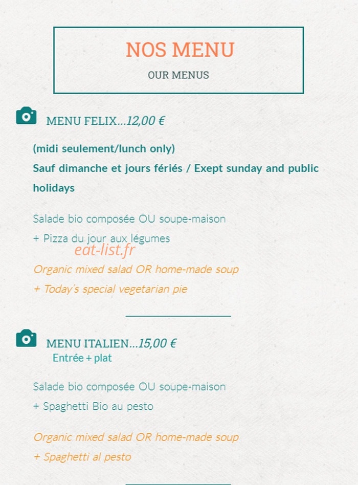 Chez Félix — carte page 1