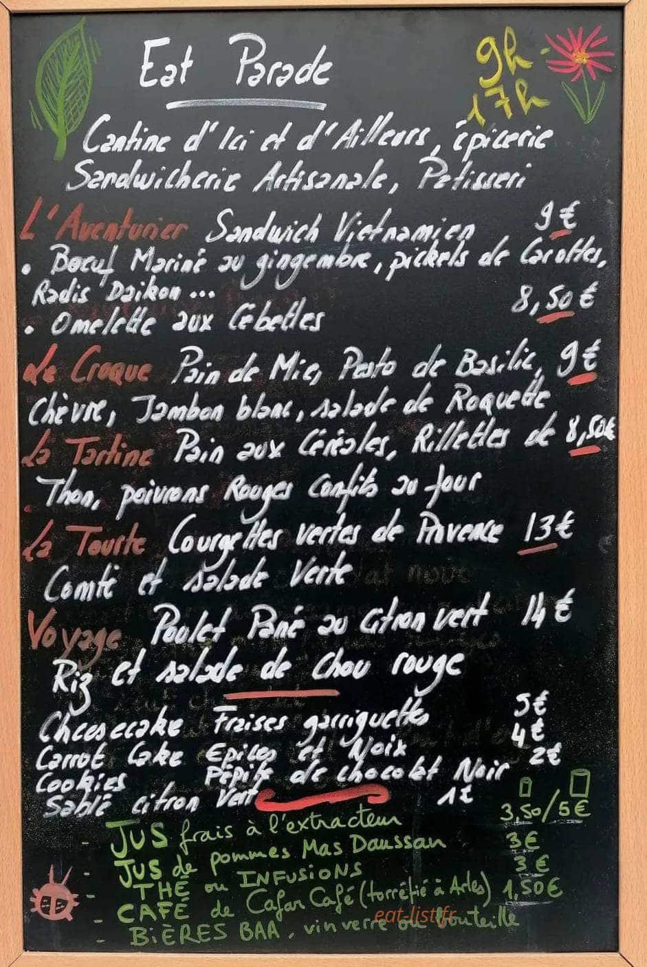 Eat Parade — carte page 1