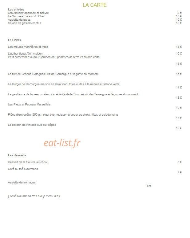 Hostellerie de la Source — carte page 1