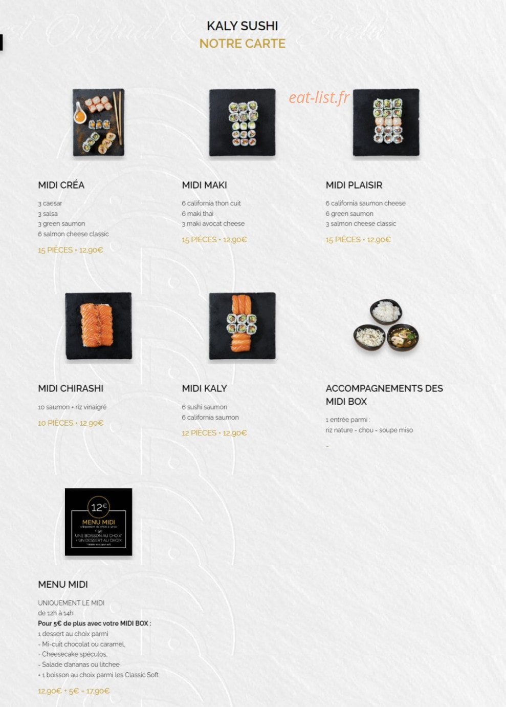 Kaly sushi — carte page 1