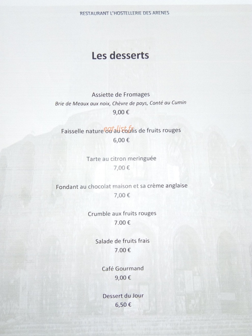 L'Hostellerie des Arènes — carte page 6