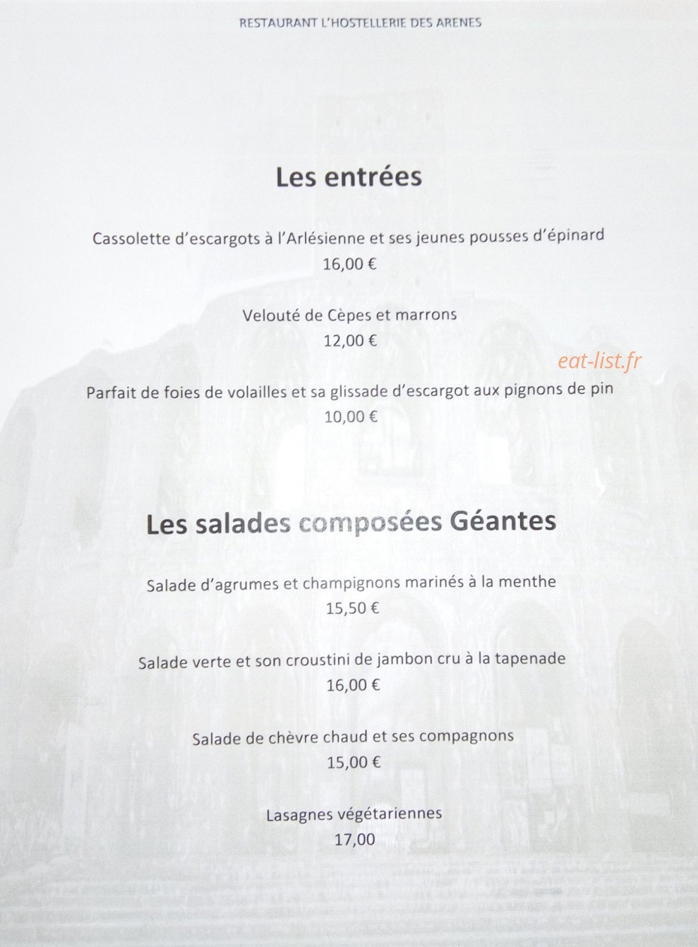 L'Hostellerie des Arènes — carte page 2