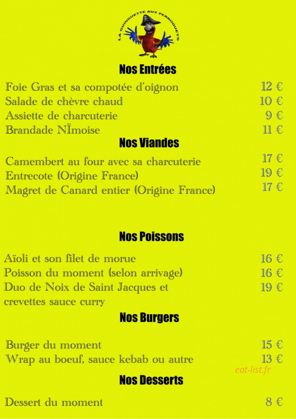 La Guinguette Aux Perroquets — carte page 2