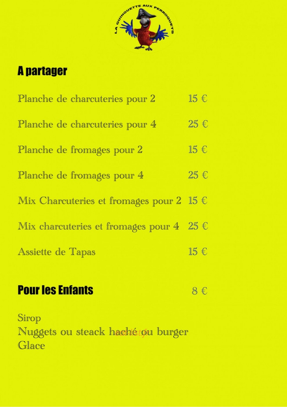 La Guinguette Aux Perroquets — carte page 1