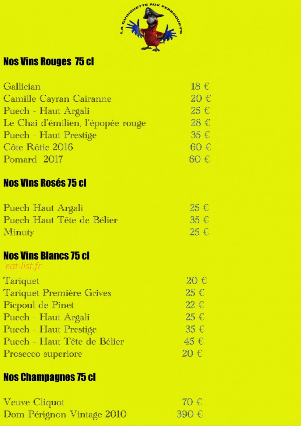La Guinguette Aux Perroquets — carte page 4