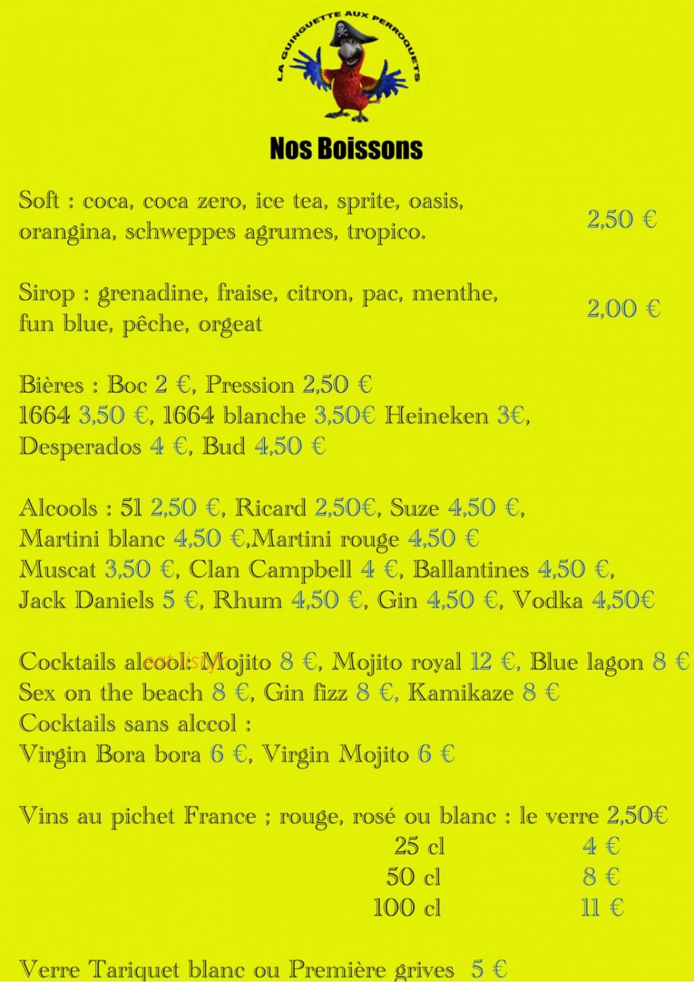 La Guinguette Aux Perroquets — carte page 3