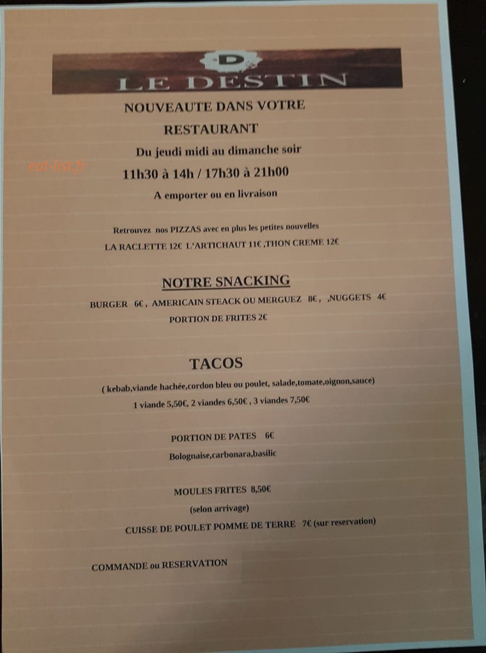 Le Destin — carte page 1