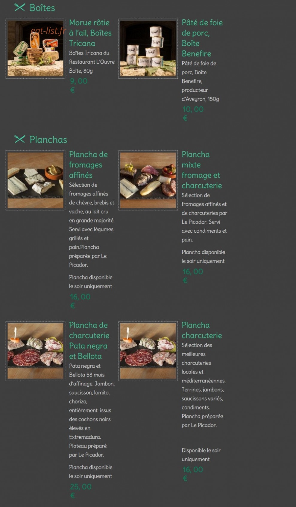 Le grand Restaurant — carte page 6