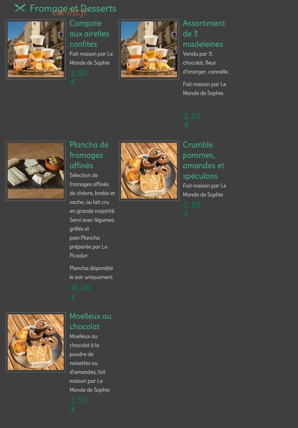 Le grand Restaurant — carte page 9