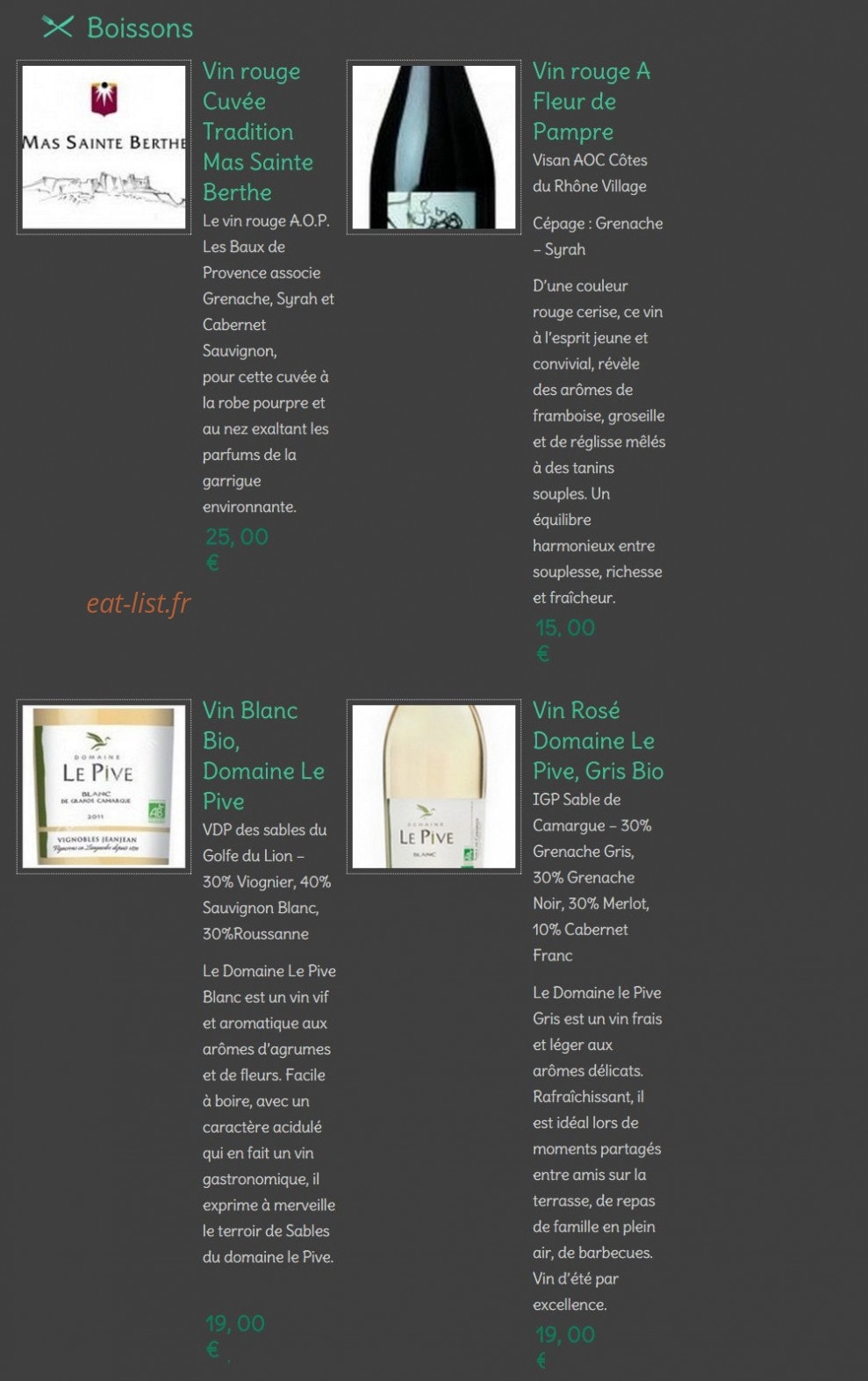 Le grand Restaurant — carte page 10