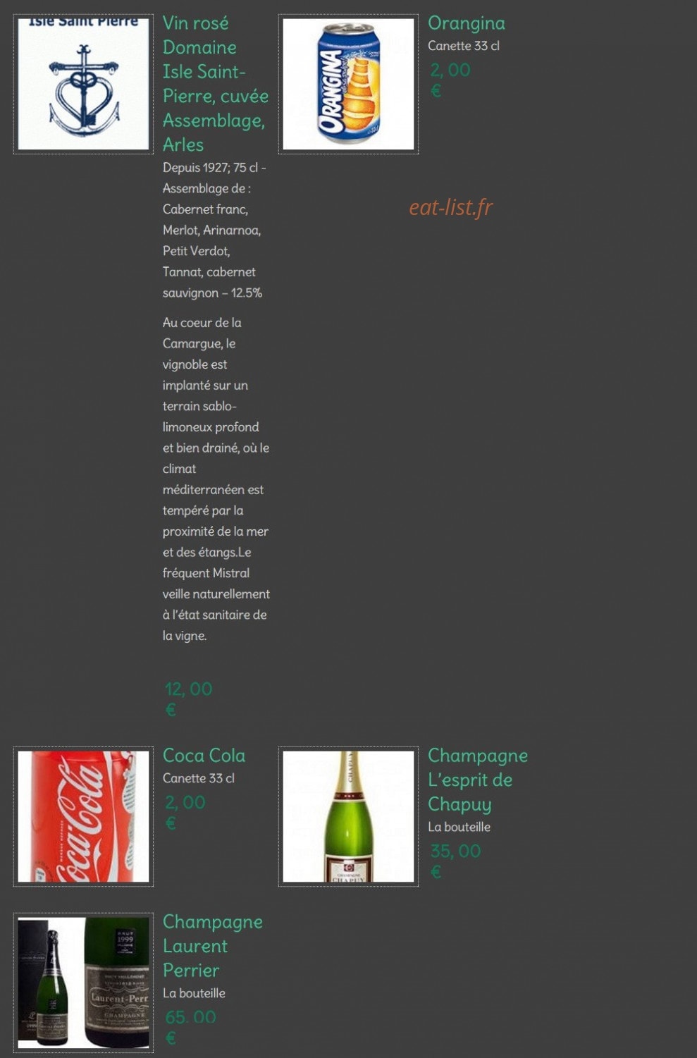 Le grand Restaurant — carte page 12