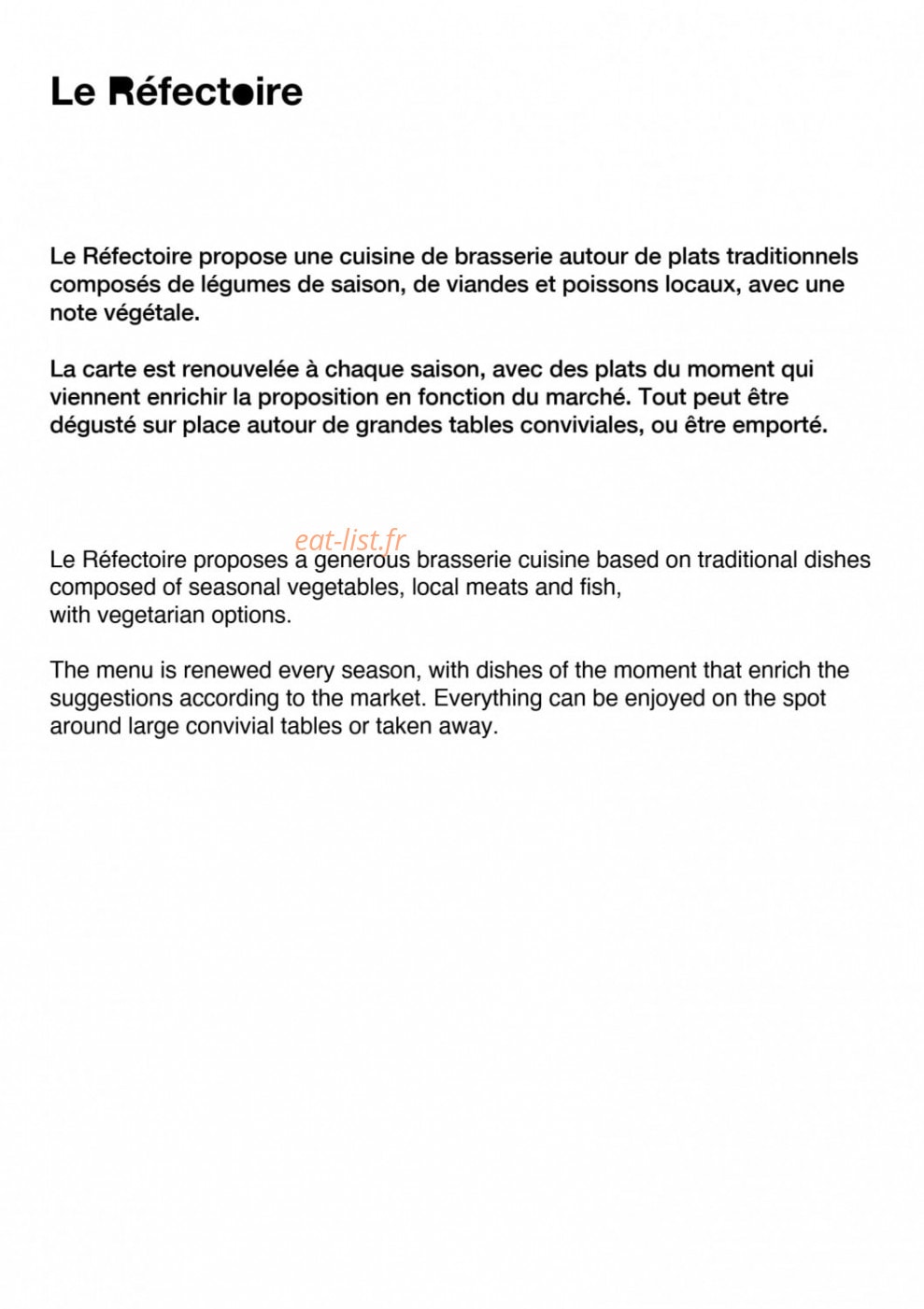 Le Réfectoire — carte page 1