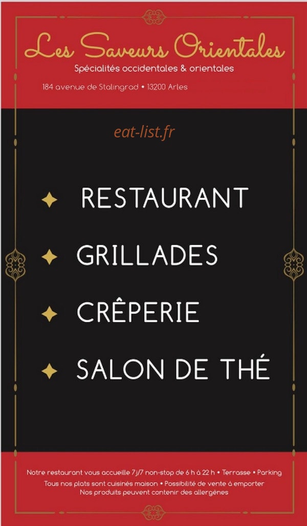 Les Saveurs Orientales — carte page 1