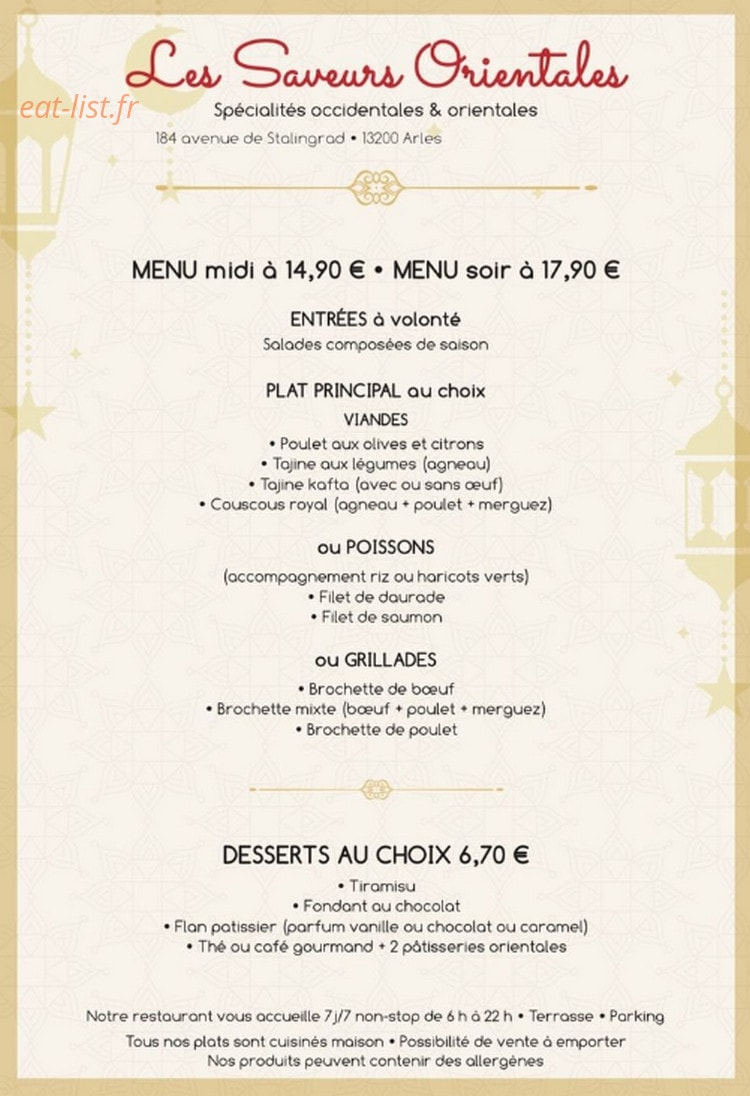 Les Saveurs Orientales — carte page 2