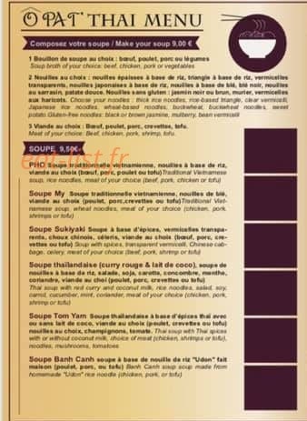 Ô Pat’Thai — carte page 1