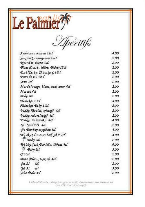 Restaurant le Palmier — carte page 2