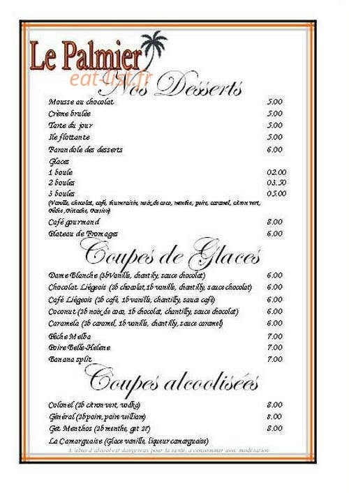 Restaurant le Palmier — carte page 8