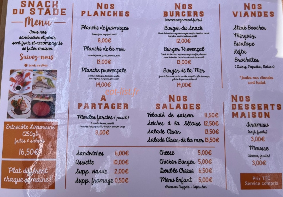 Snack du Stade — carte page 1