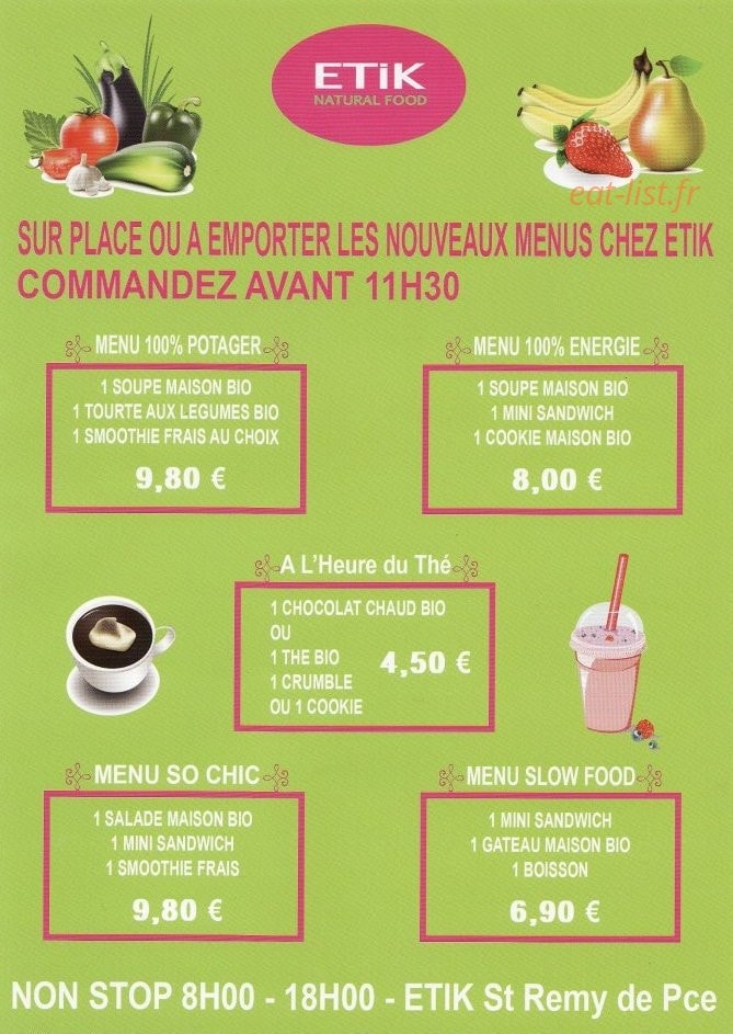 Etik Natural Food — carte page 1