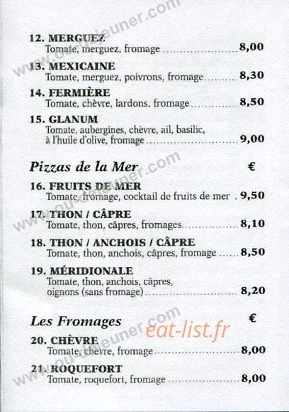 Glanum Pizza — carte page 3
