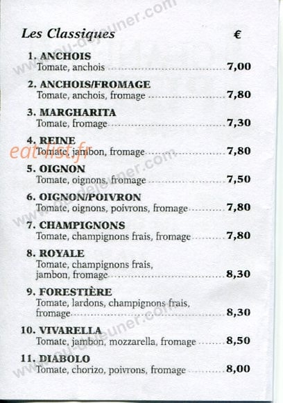 Glanum Pizza — carte page 2
