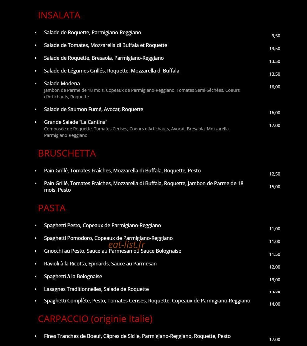 La Cantina — carte page 2
