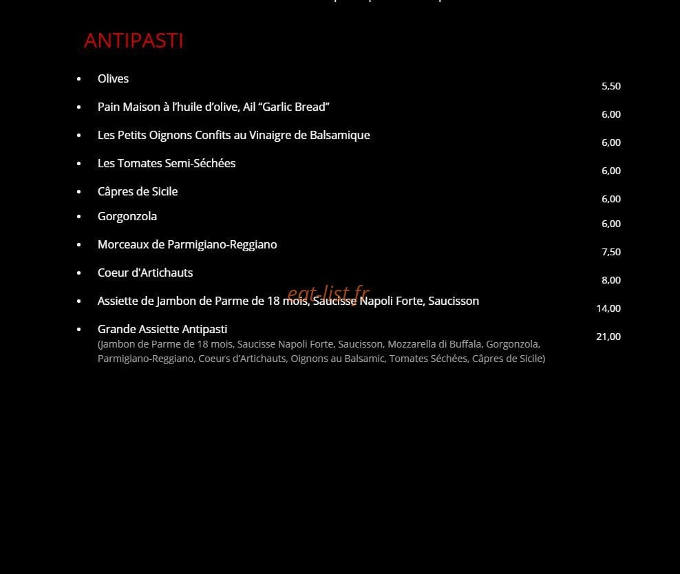 La Cantina — carte page 1