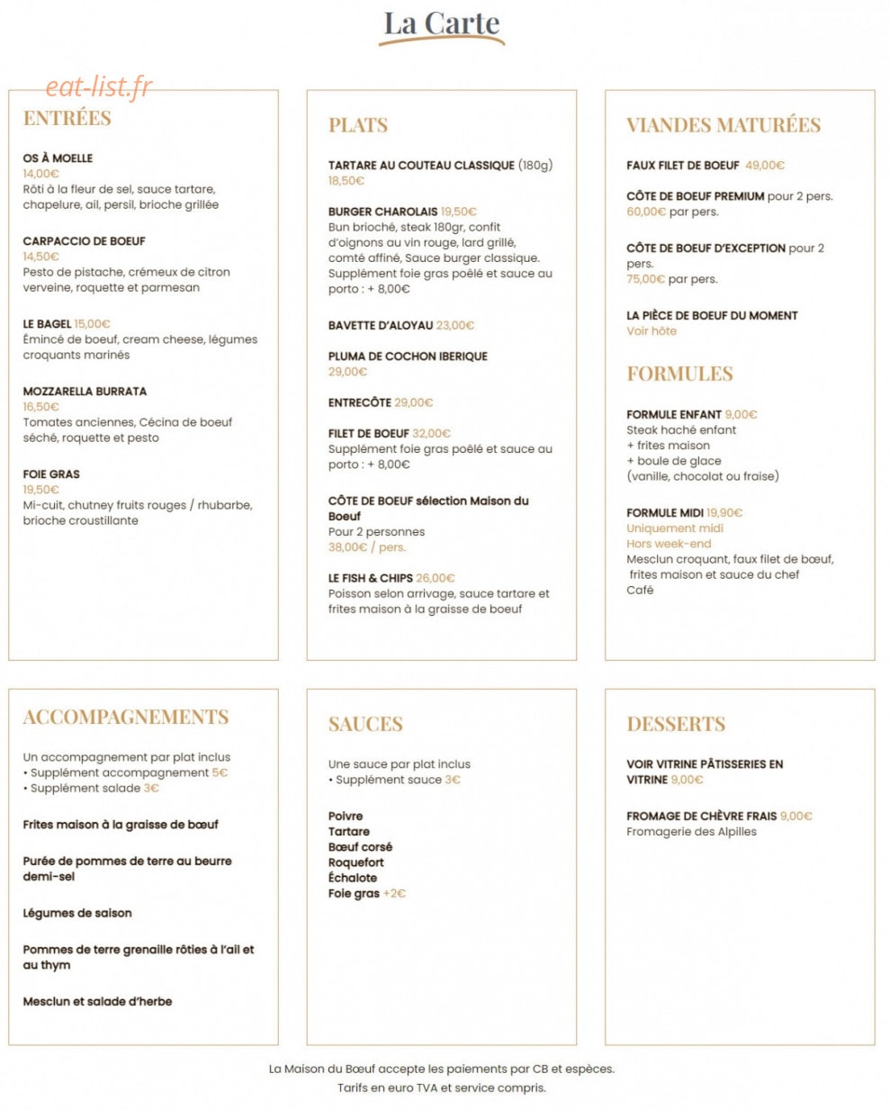 La Maison du Bœuf — carte page 1