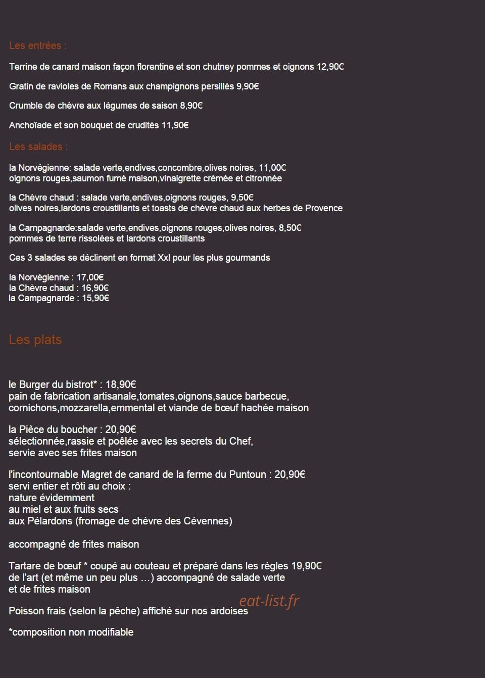 Le Bistrot de La Galine — carte page 1