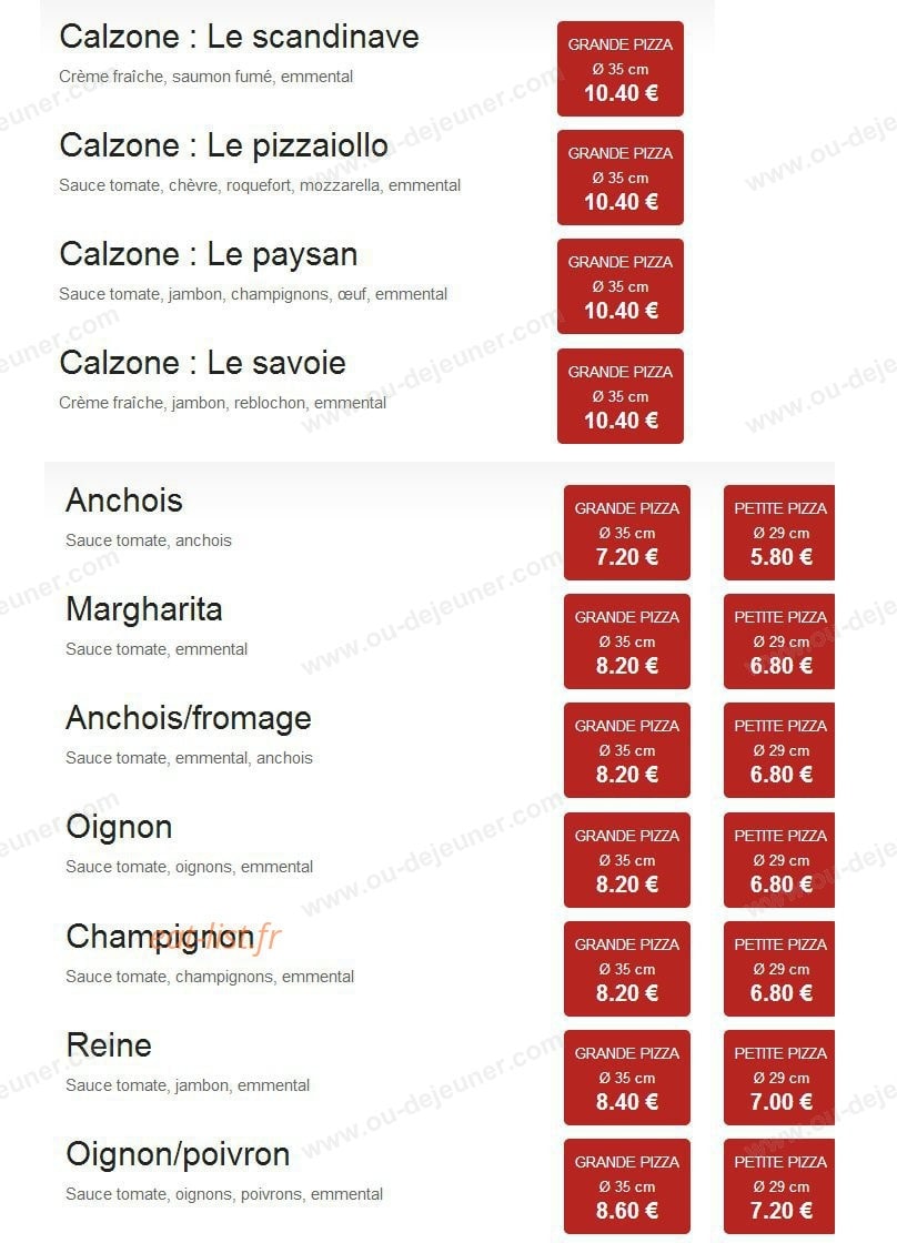 Pizza Kings — carte page 1