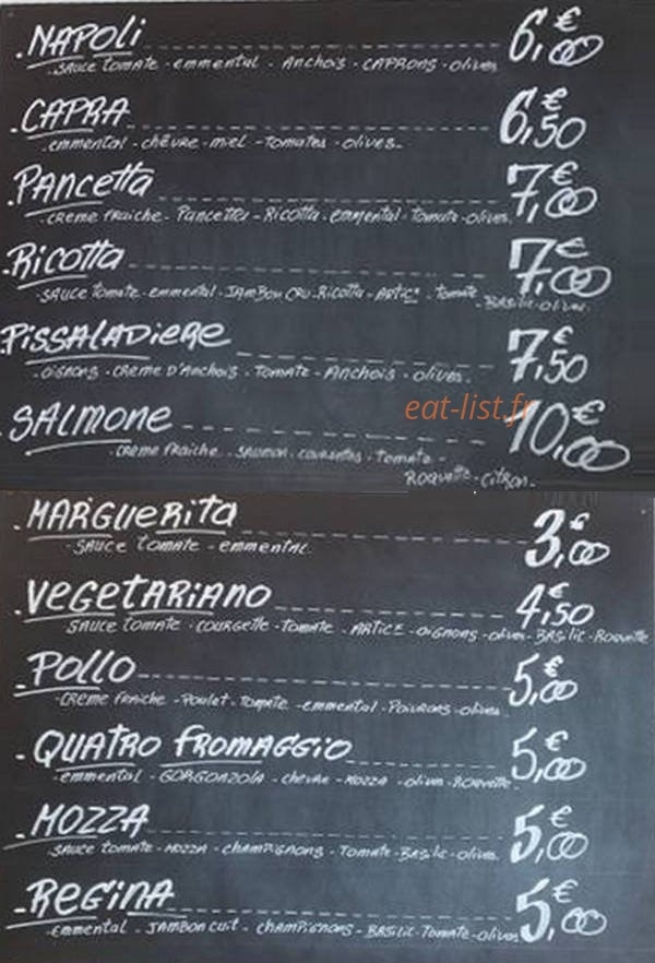 Pizzette — carte page 1