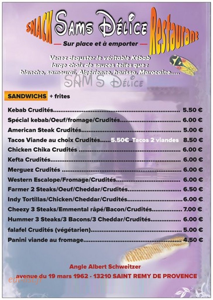 Sam's Délice — carte page 1