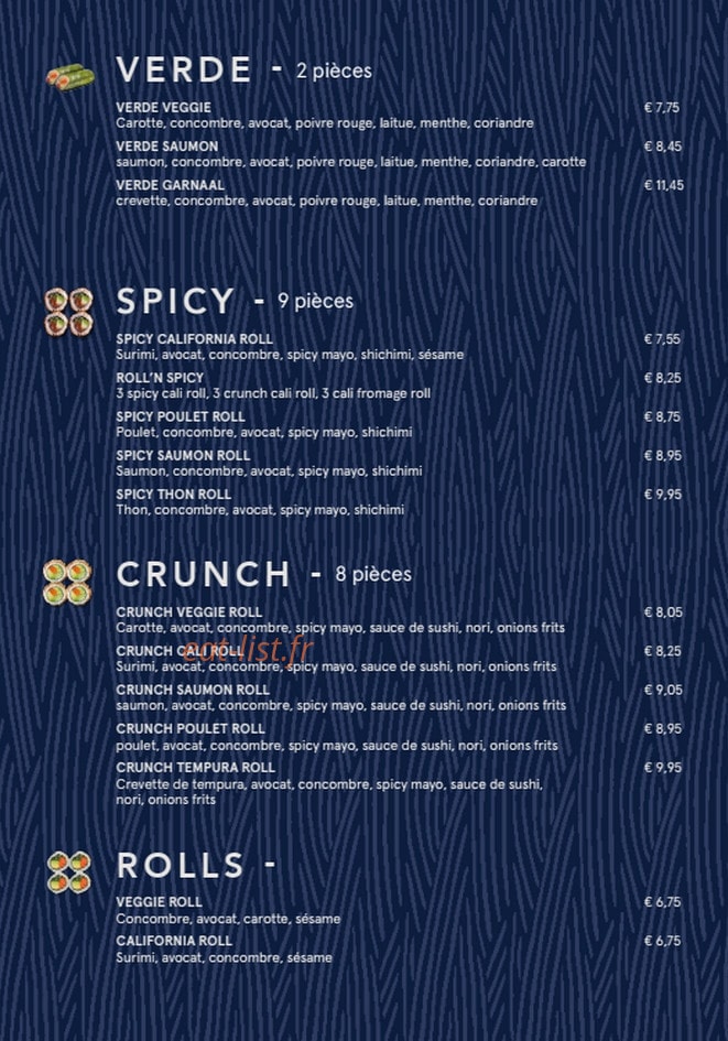 Carte et menu de Sushi Daily à Chateauneuf les Martigues — Les verde, spicy, ...