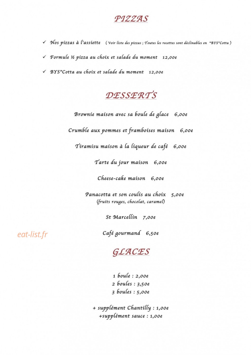Carte et menu de Rest'O Bout du Monde à Port Saint Louis du Rhone — Les desserts, glaces, ...